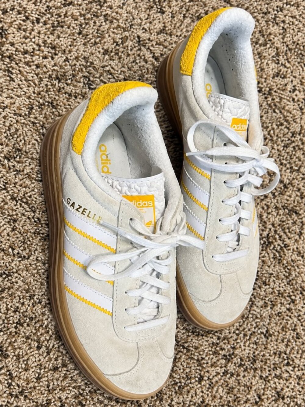 adidas Gazelle White Yellow Gum Sole Sneakers 8.5